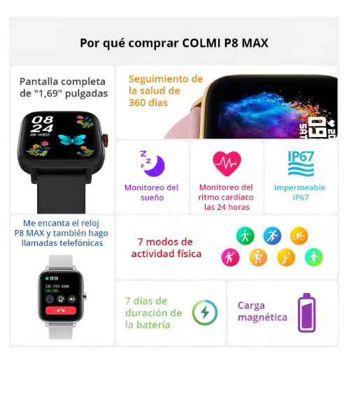 Foto 5 pulgar | Smartwatch Colmi P8 Max Series P Rosa Dorado