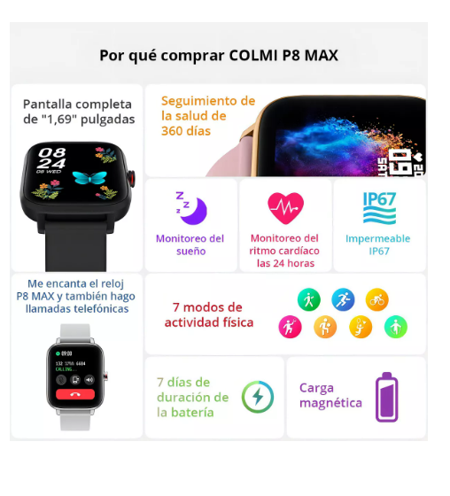 Foto 5 pulgar | Smartwatch Colmi P8max Plateado para Hombre y Mujer