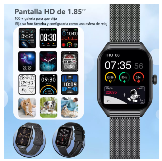 Foto 4 | Smartwatch Negro 1.85 " Llamada Bluetooth para Mujer