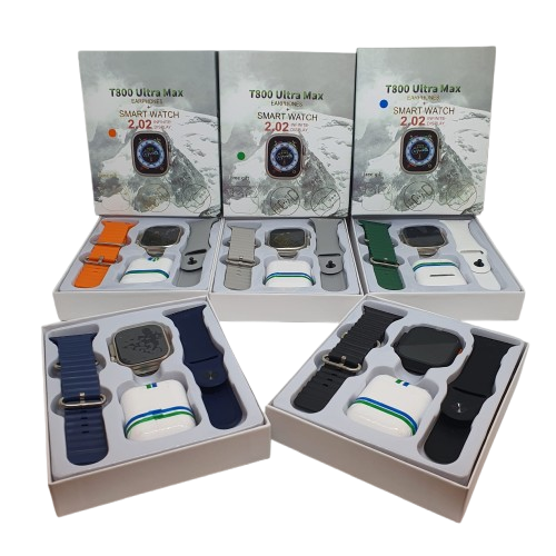 Kit Smartwatch T800 Ultra Max de Carga Inalámbrica Con 2 Correas De Regalo y  Audífonos Bluetooth.