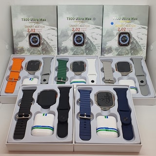 Foto 2 | Kit Smartwatch T800 Ultra Max de Carga Inalámbrica Con 2 Correas De Regalo y Audífonos Bluetooth.