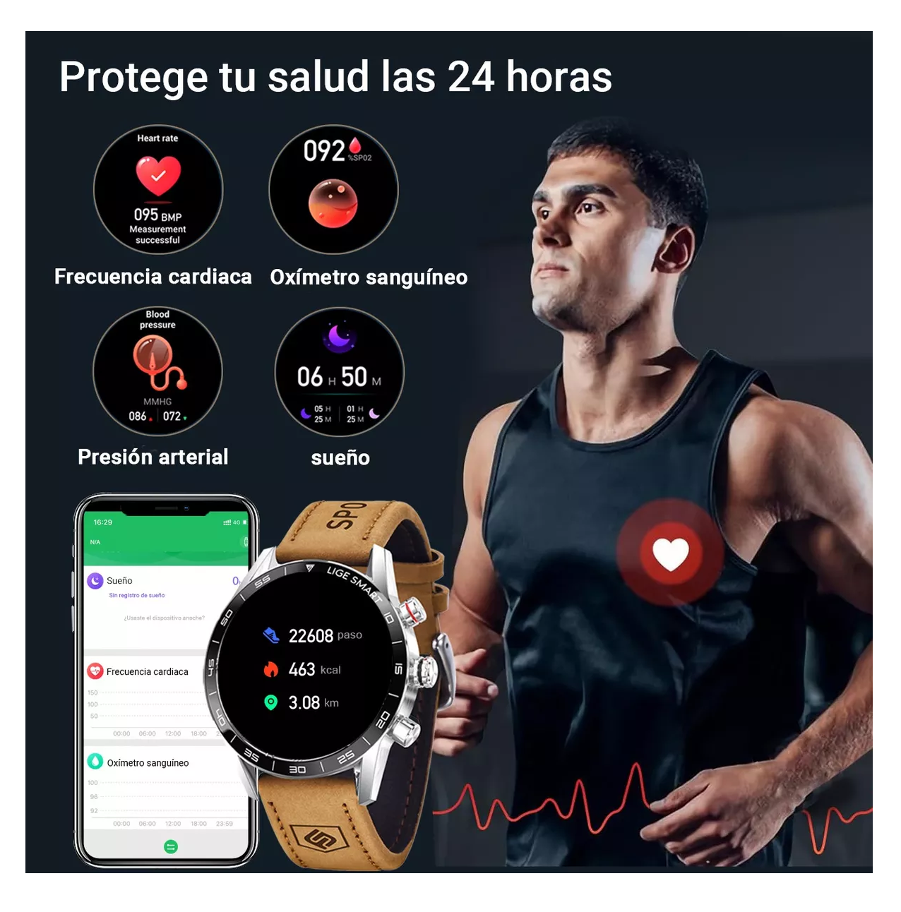 Foto 4 pulgar | Reloj Smartwatch Belug Café para Hombre