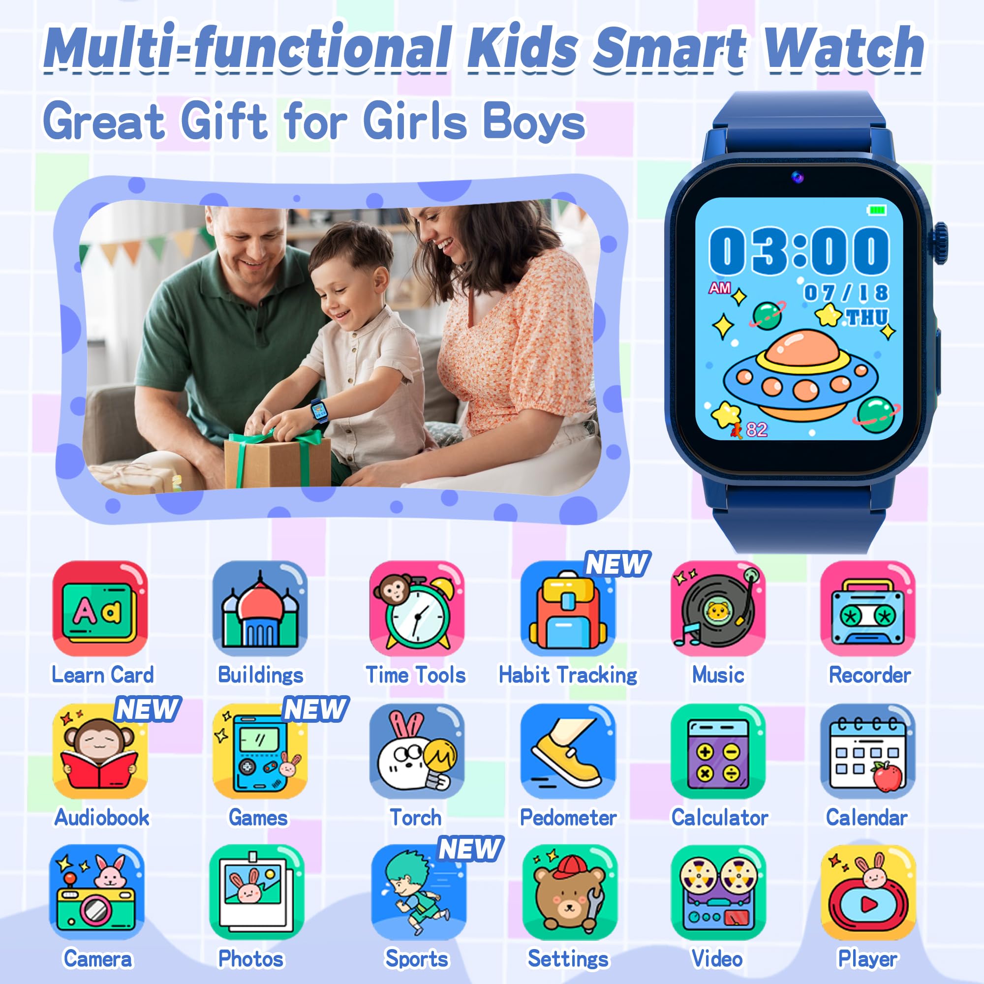 Foto 3 pulgar | Reloj Smartwatch Phyulls Azul Infantil-Venta Internacional