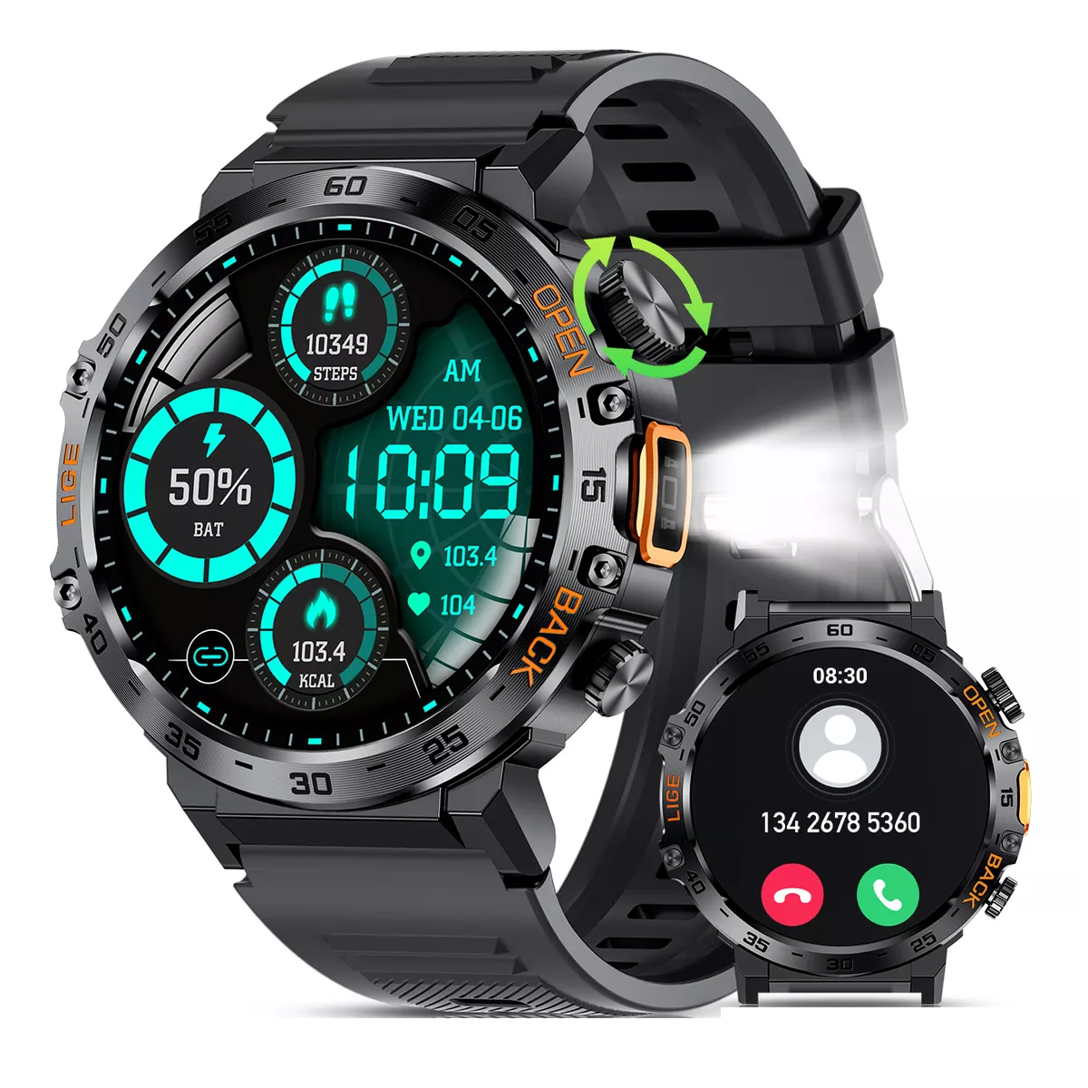 Foto 2 pulgar | Reloj Inteligente Hombre Milita Smartwatch Linterna Deportes Eo Safe Imports Esi-17075 Negro