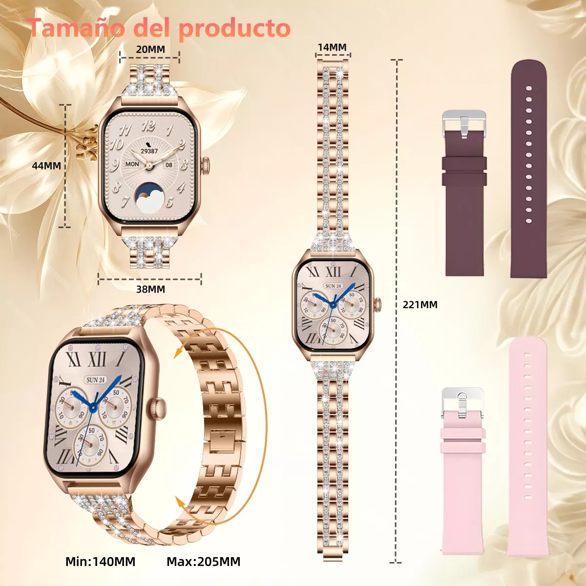 Foto 3 pulgar | Reloj Smartwatch 1.85 Mujer Relojes Inteligentes Eo Safe Imports Esi-17073 Dorado