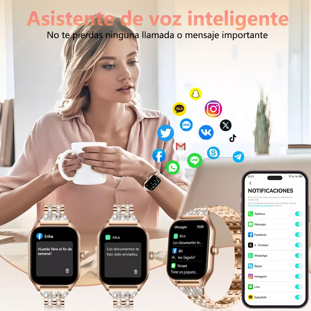 Foto 4 pulgar | Reloj Smartwatch 1.85 Mujer Relojes Inteligentes Eo Safe Imports Esi-17073 Dorado