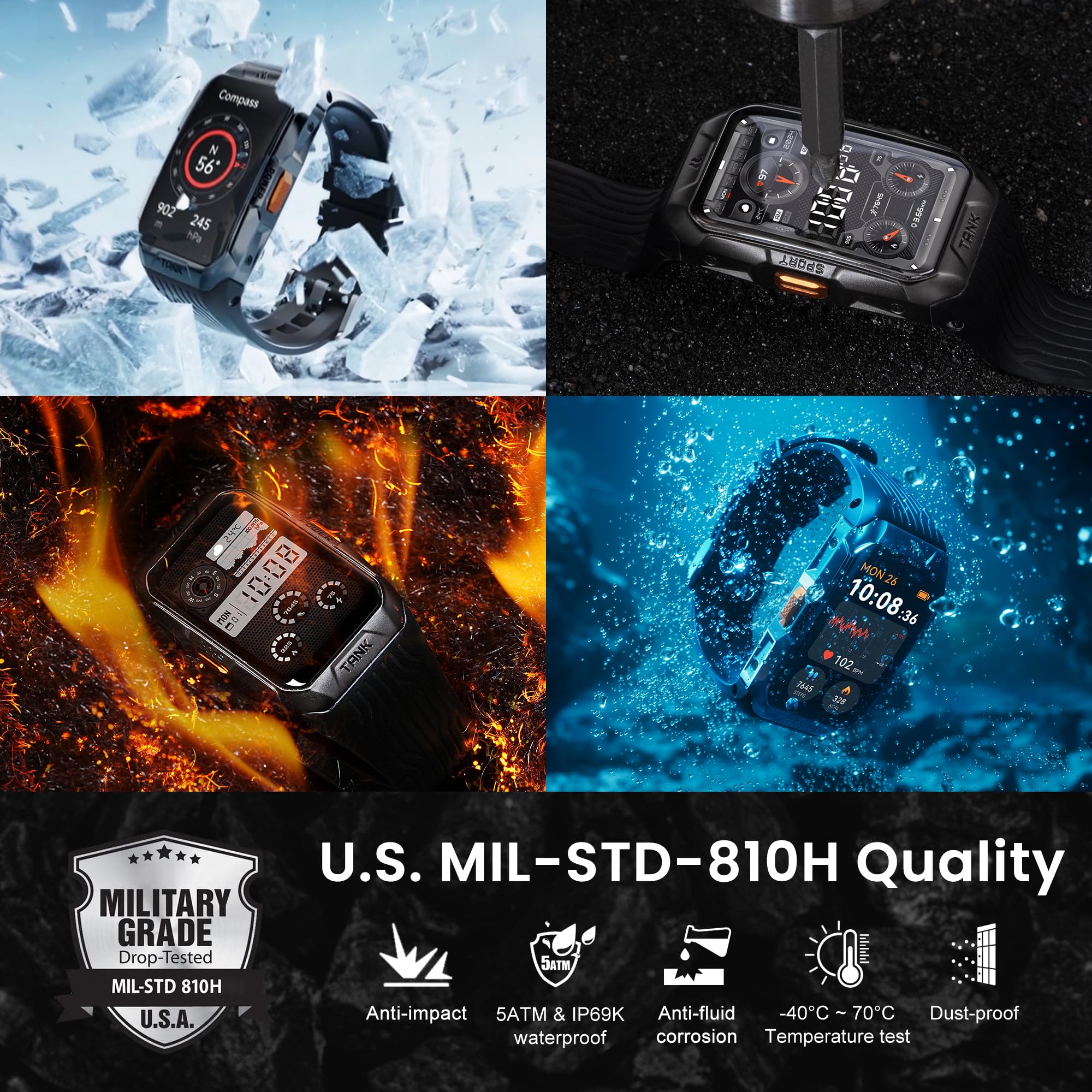 Foto 3 pulgar | Reloj Smartwatch Kospet Tank X2 Negro-Venta Internacional