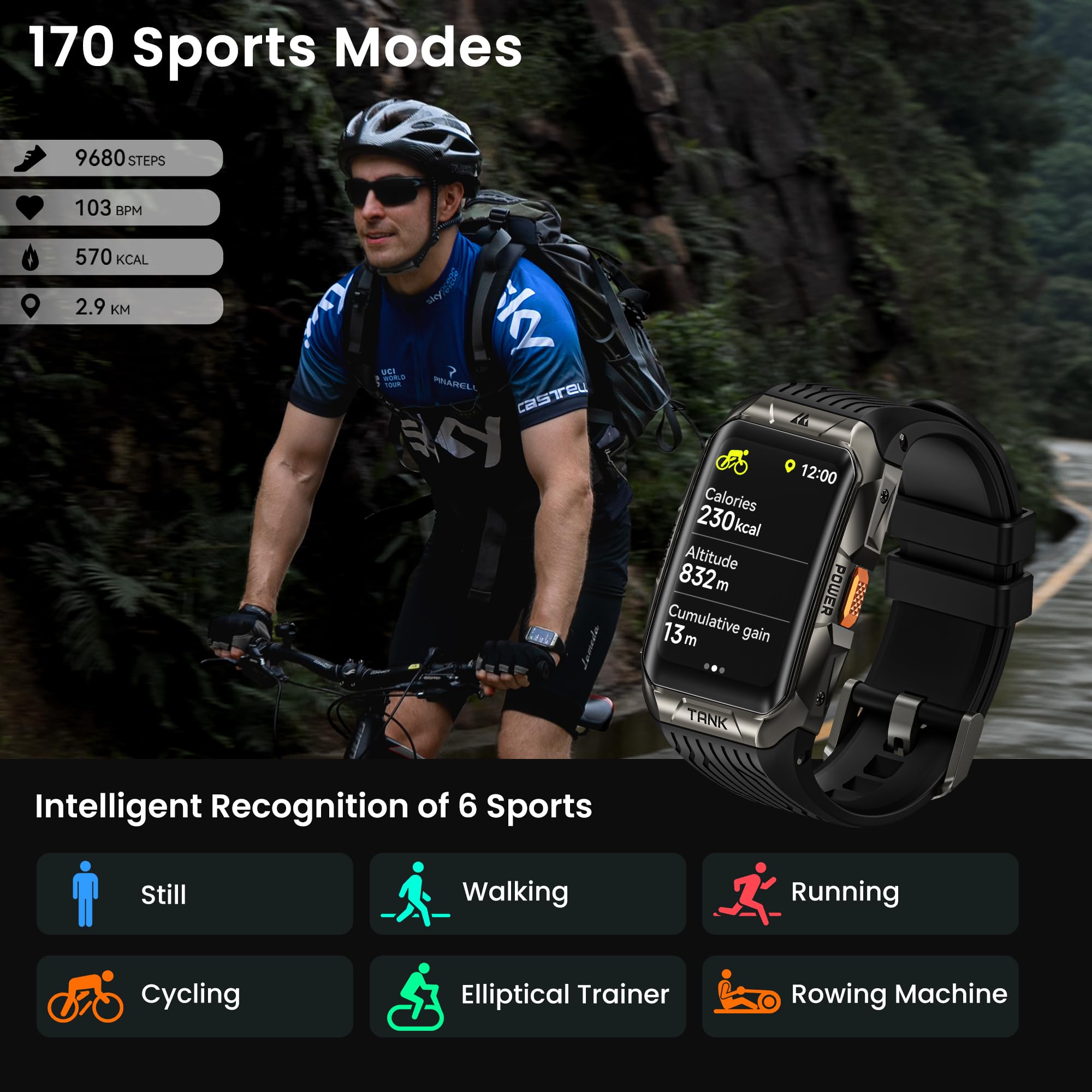 Foto 6 pulgar | Reloj Smartwatch Kospet Tank X2 Negro-Venta Internacional