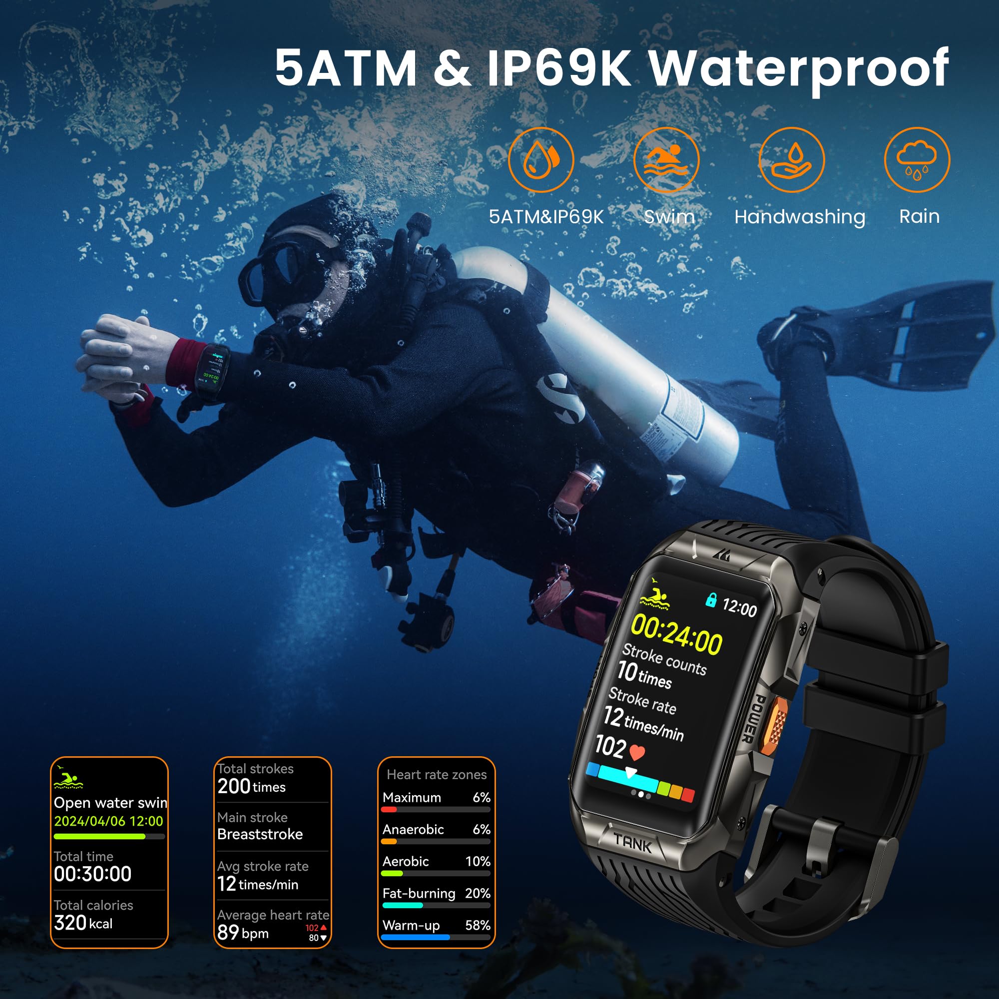 Foto 8 pulgar | Reloj Smartwatch Kospet Tank X2 Negro-Venta Internacional