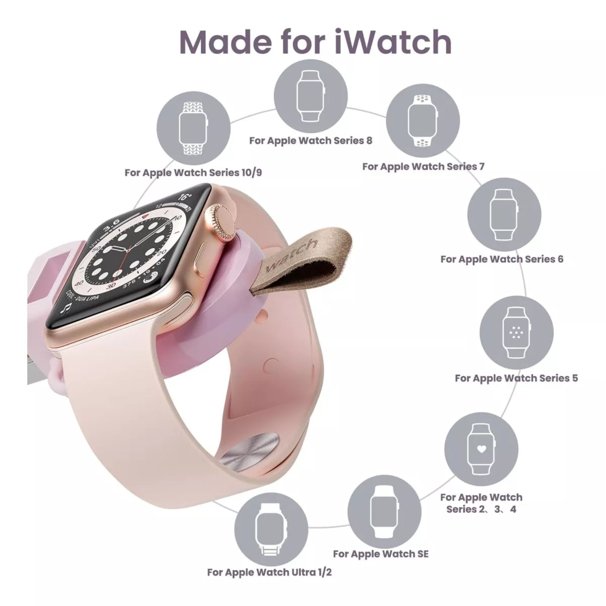 Foto 2 | Cargador Portátil Magnético Carga Rápida Para Apple Watch Color Rosa