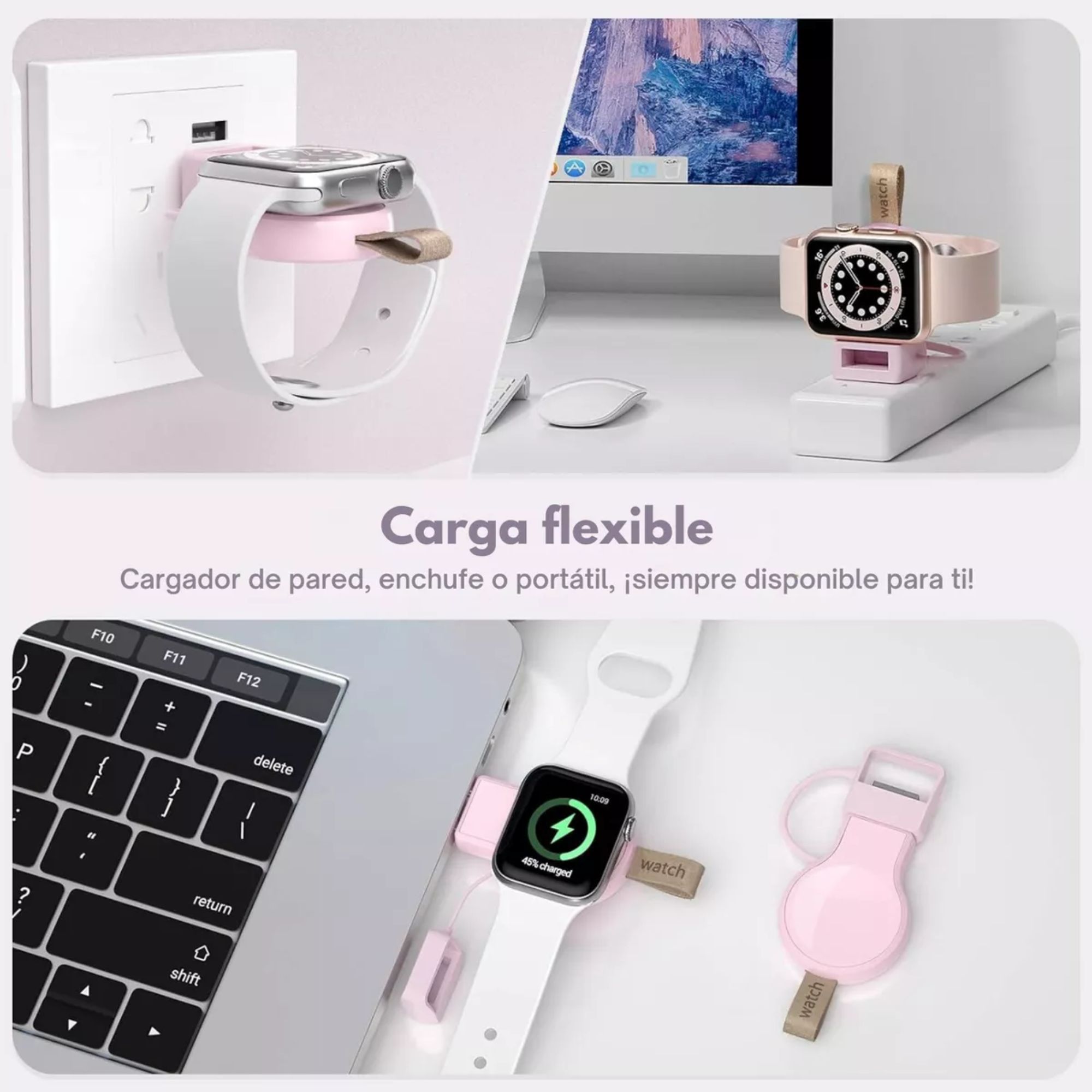 Foto 6 pulgar | Cargador Portátil Magnético Carga Rápida Para Apple Watch Color Rosa