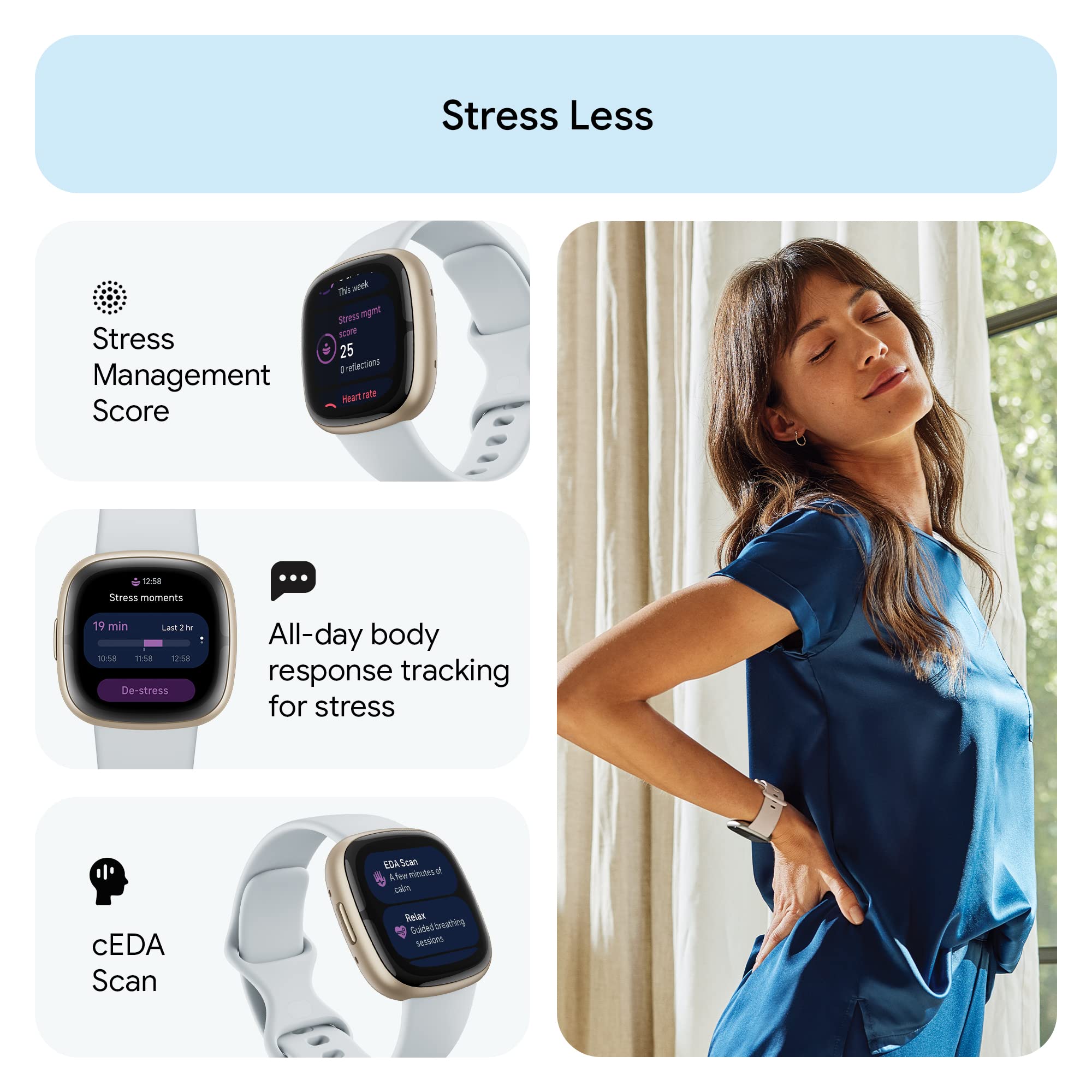 Foto 3 pulgar | Reloj Inteligente Fitbit Sense 2 Advanced Health Blue Mist/pale Gold - Venta Internacional