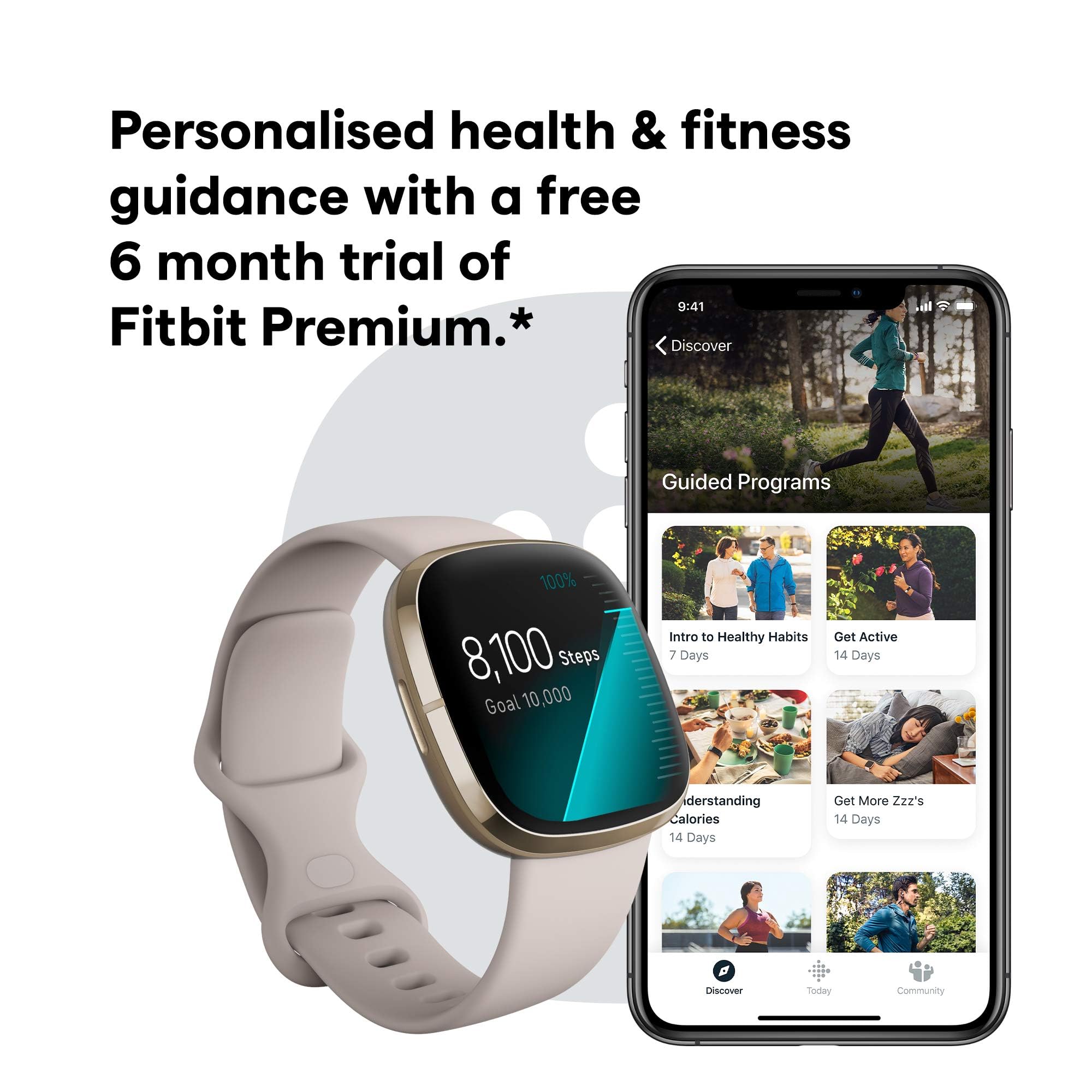 Foto 7 pulgar | Reloj Inteligente Fitbit Sense Advanced Heart Health Blanco/dorado - Venta Internacional.