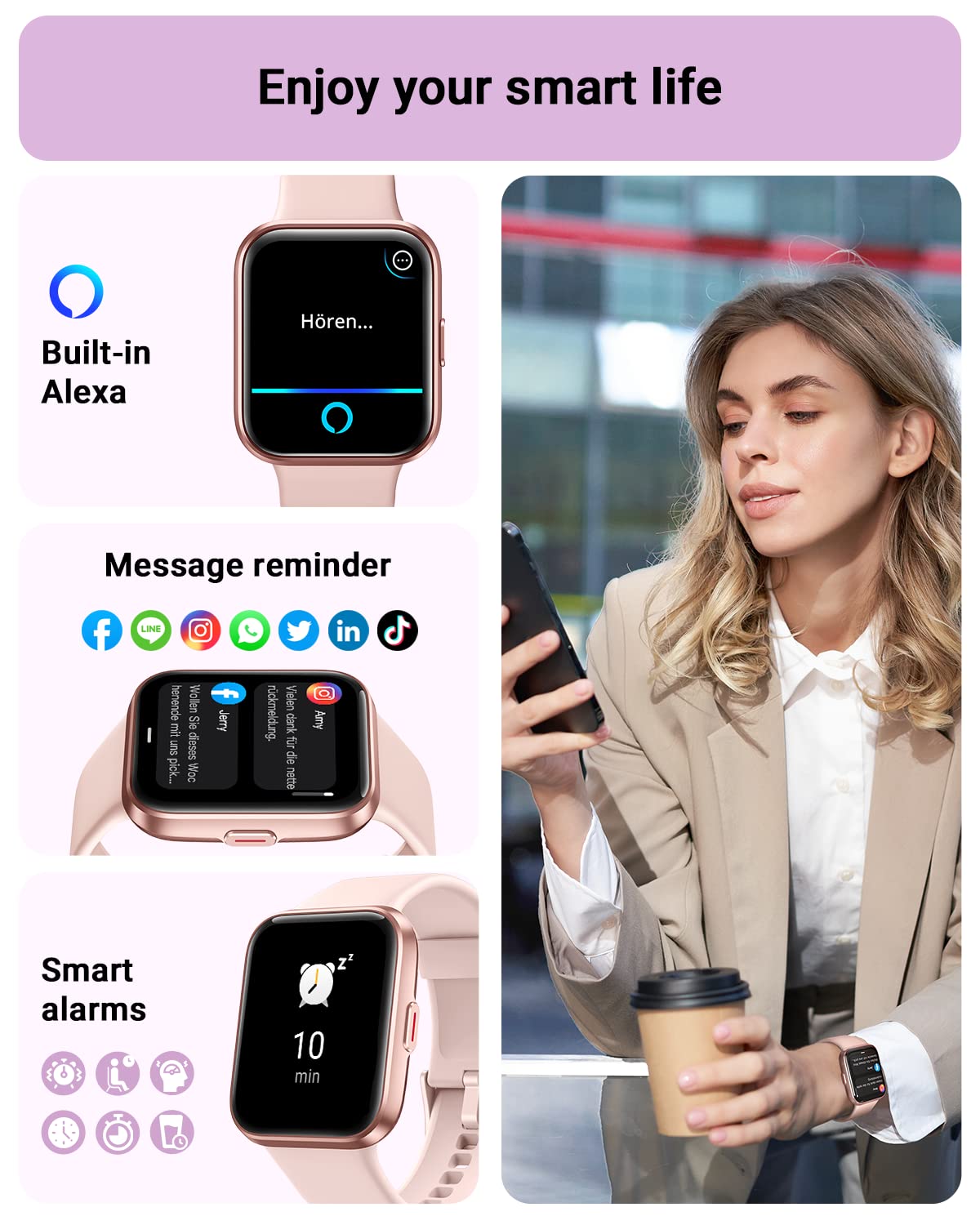 Foto 4 pulgar | Smartwatch Tensky 208bt Rosa - Venta Internacional