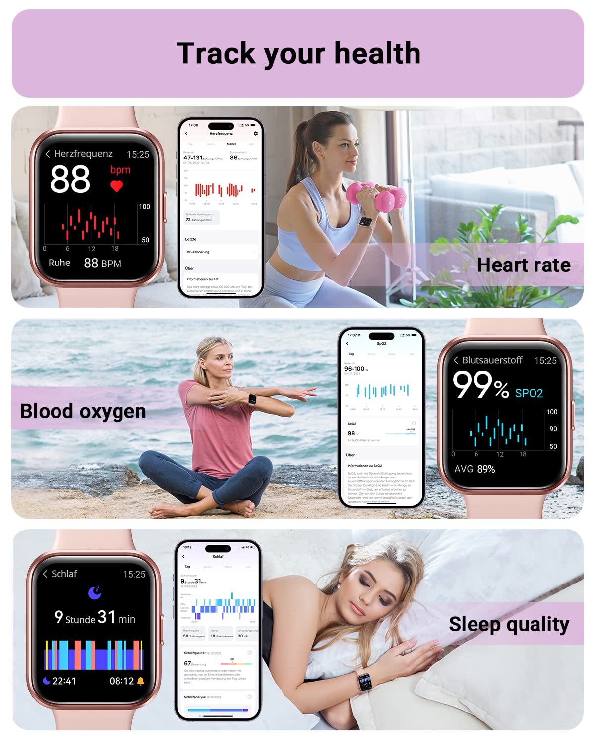 Foto 5 pulgar | Smartwatch Tensky 208bt Rosa - Venta Internacional