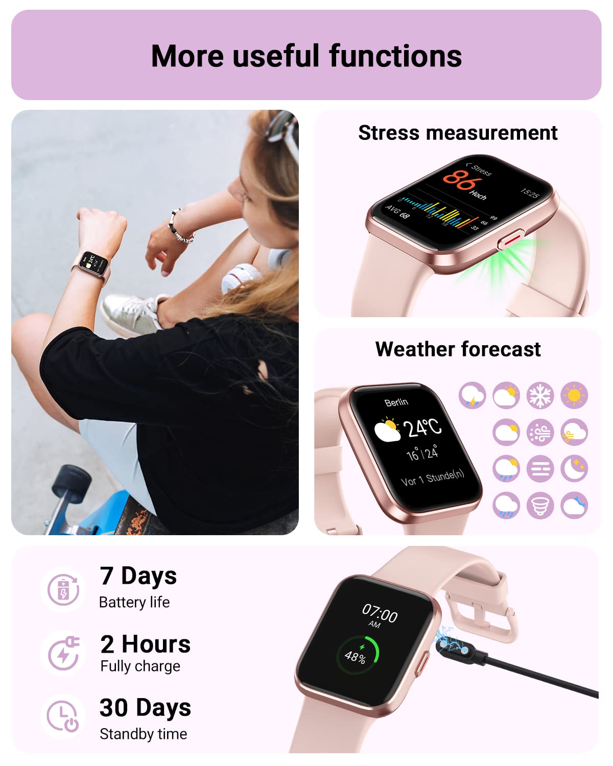Foto 7 pulgar | Smartwatch Tensky 208bt Rosa - Venta Internacional