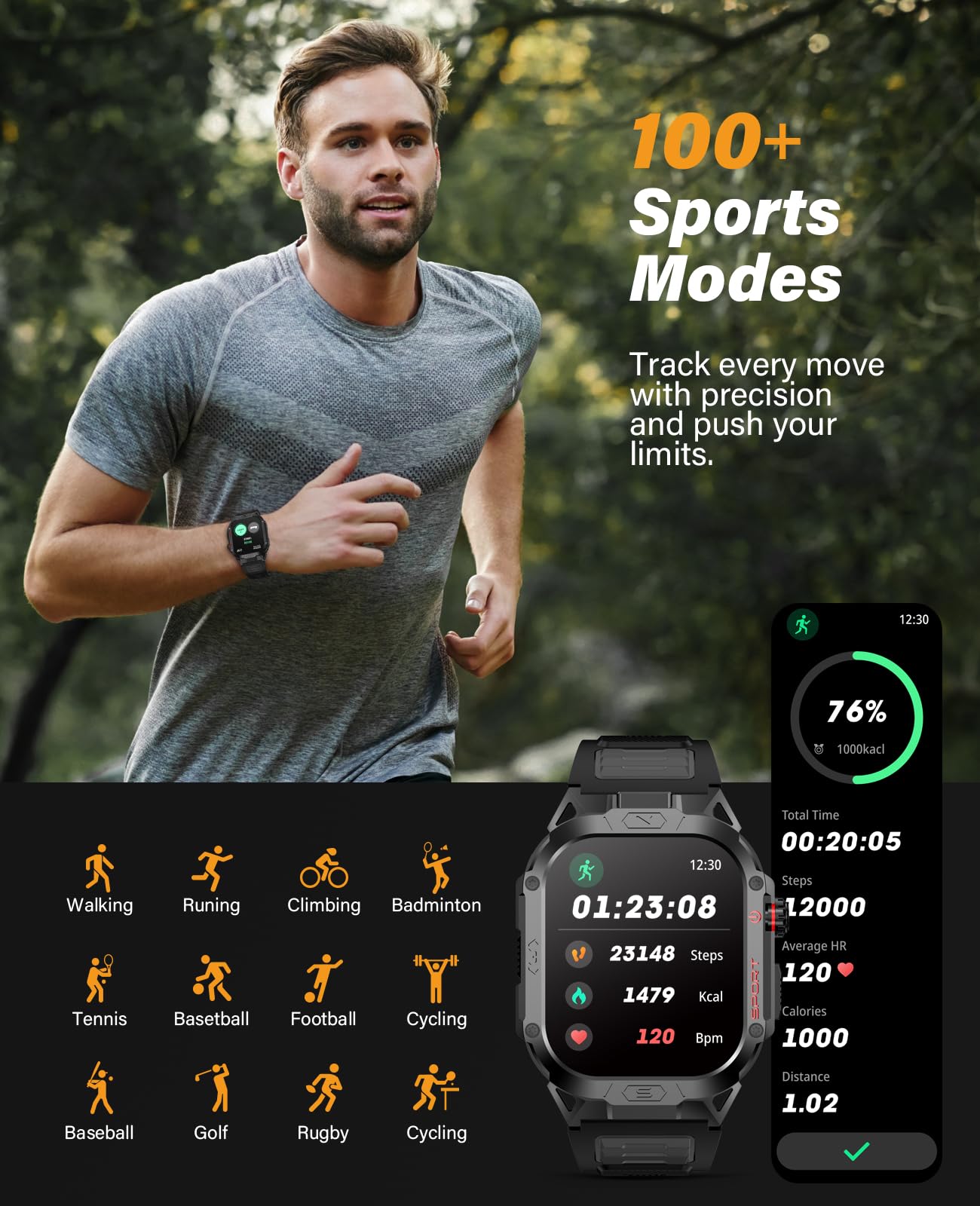 Foto 6 pulgar | Reloj Inteligente Souyie Military Negro para Hombre - Venta Internacional