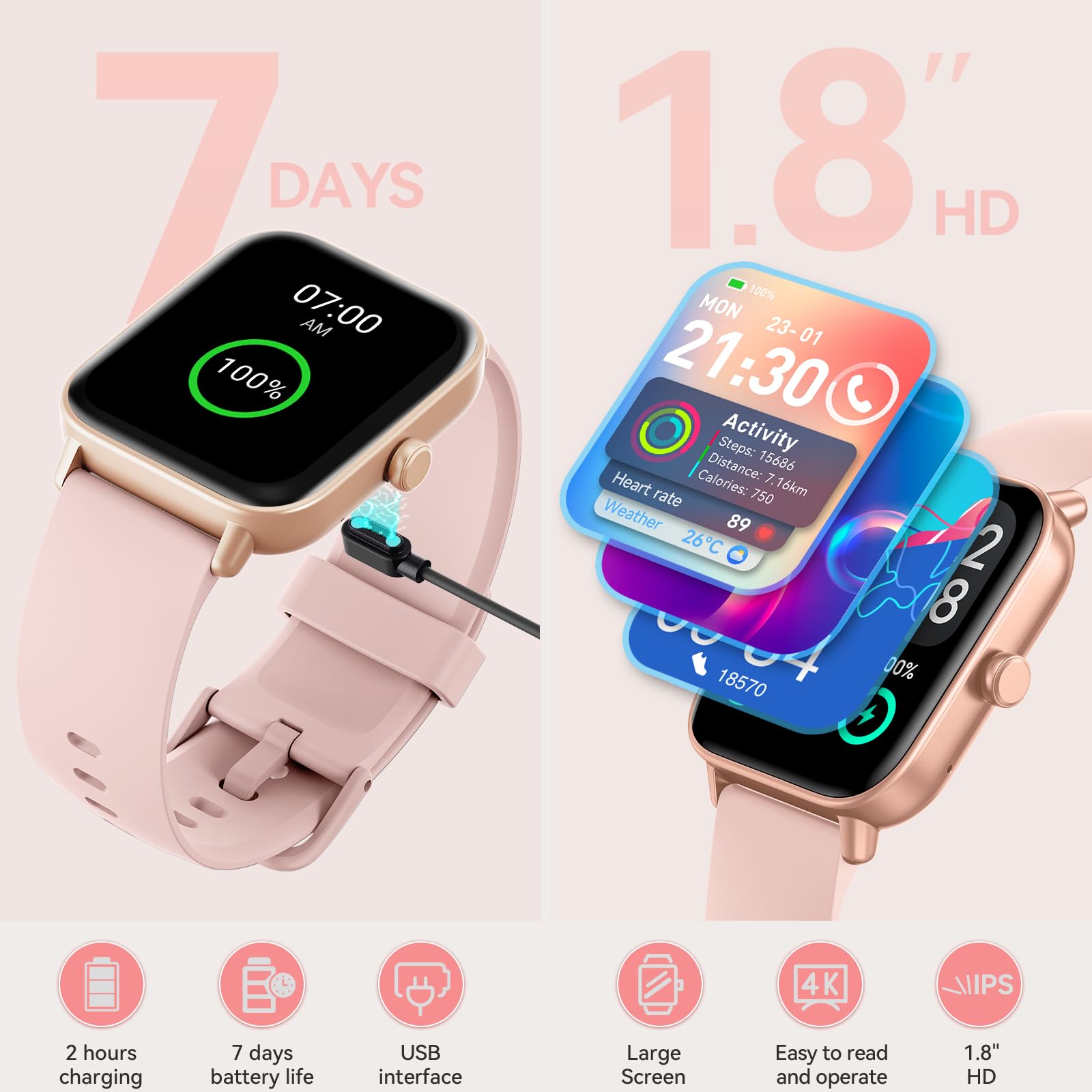 Foto 7 | Reloj Inteligente Aeac 1.8" Hd Bluetooth Call Android Iphone para Mujer - Venta Internacional