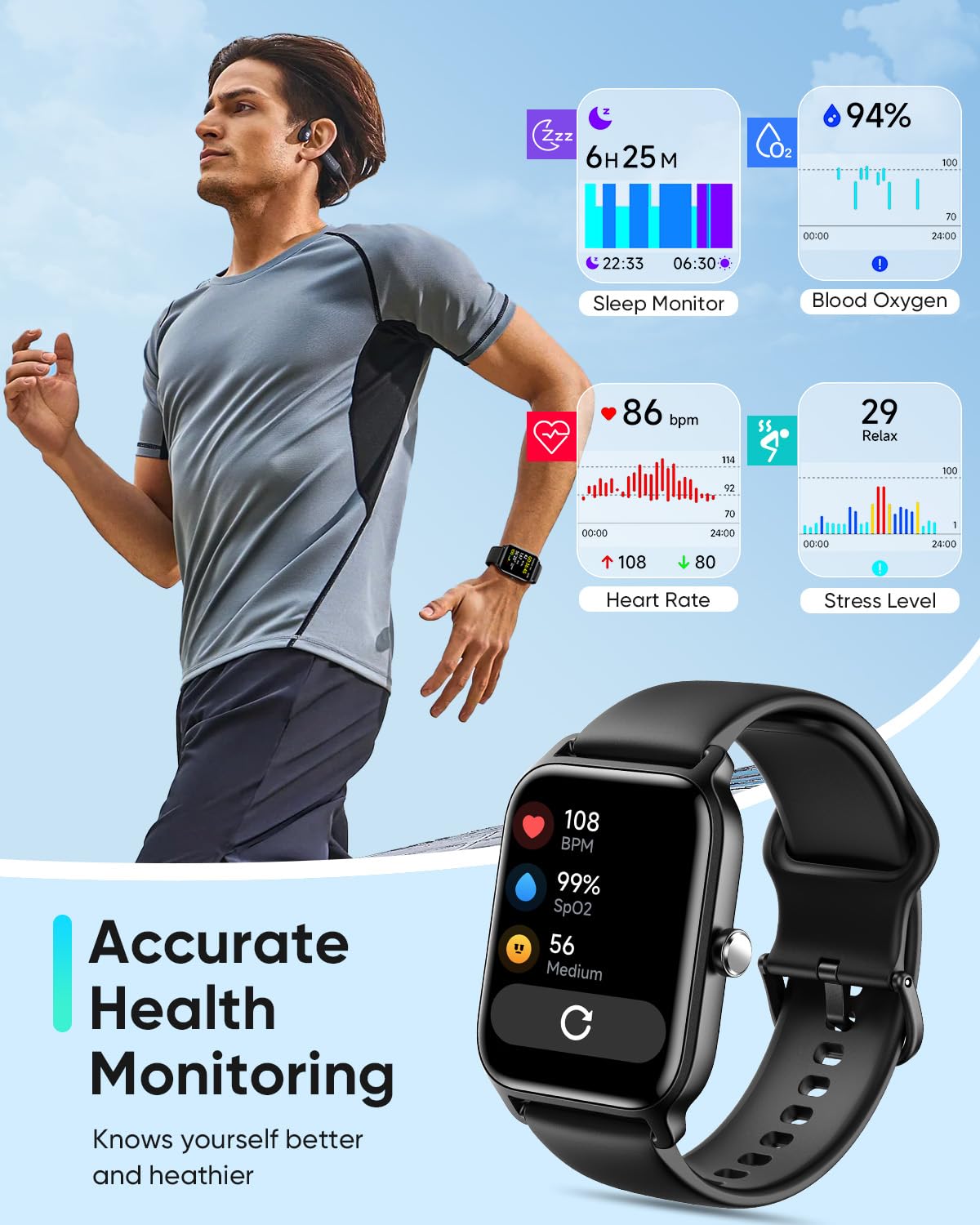 Foto 4 pulgar | Reloj Smartwatch Fitpolo Negro-Venta Internacional