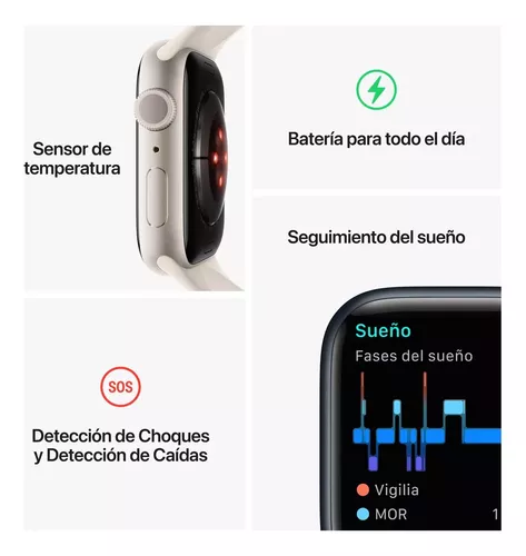 Foto 5 pulgar | Apple Watch Series 8 45 Mm Correa Deportiva Blanco Estelar