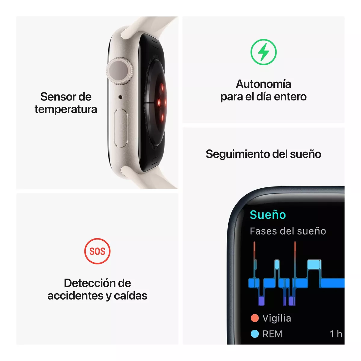 Foto 5 pulgar | Apple Watch Series 8 Gps Plata 41 Mm Correa Blanca