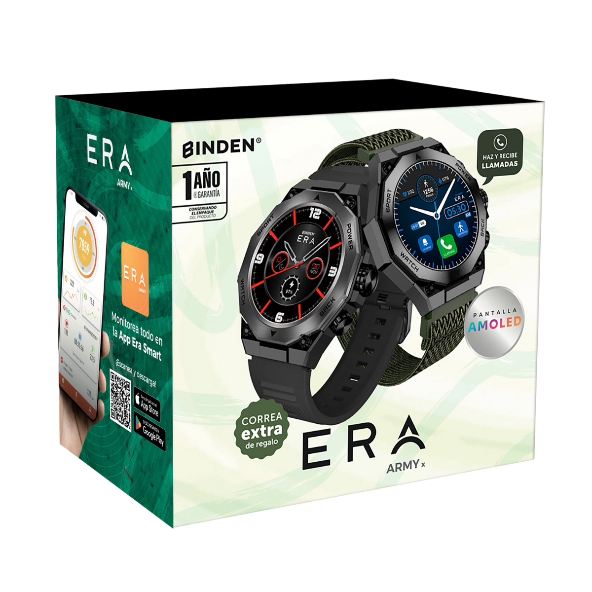 Foto 3 pulgar | Smartwatch Binden Era Army X Amoled Uso Rudo Llamadas Bluetooth + Correa Extra