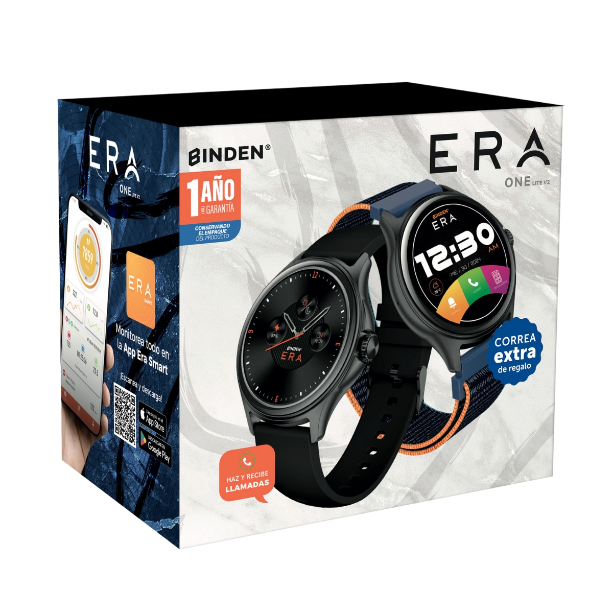 Foto 2 | Smartwatch Binden Era One Lite Realiza Y Contesta Llamadas Color Negro + Correa Textil Azul