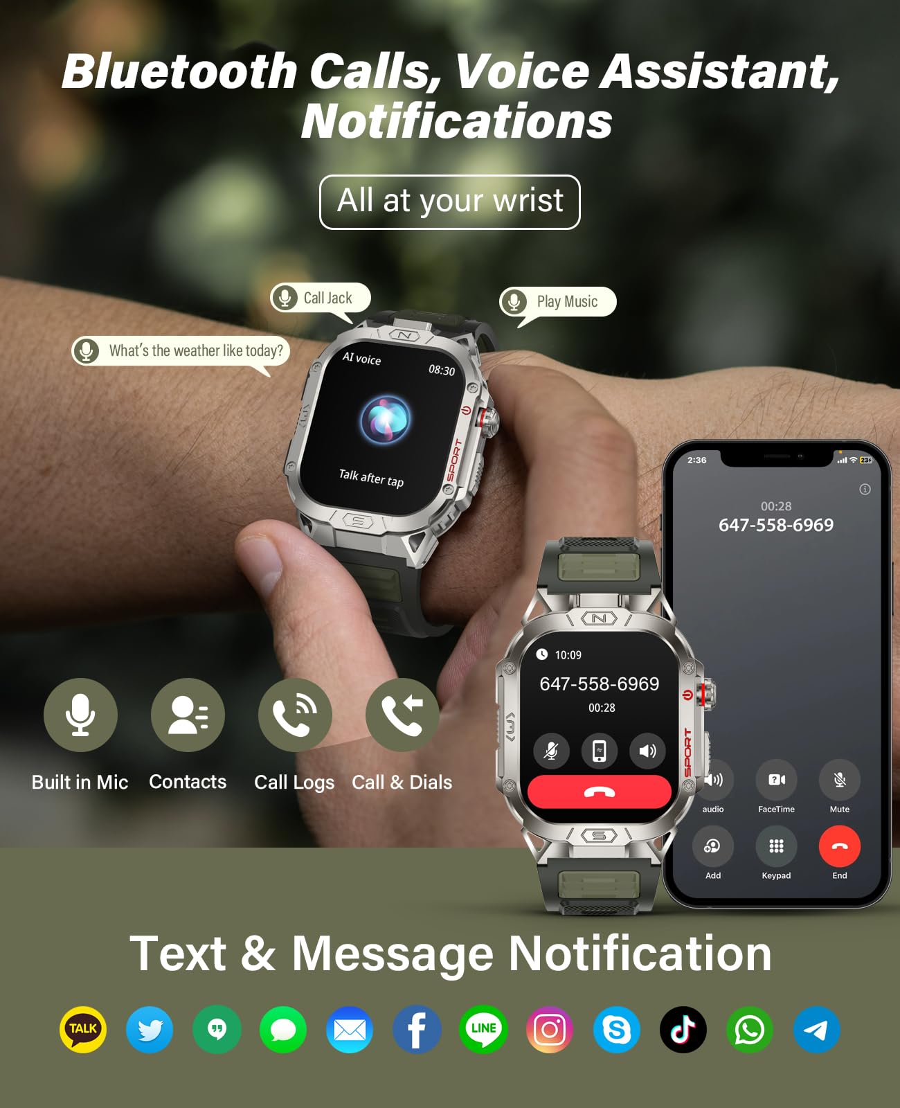 Foto 4 pulgar | Reloj Inteligente Souyie para Hombre con Linterna Led y Pantalla HD de 2.02 Pulgadas - Venta Internacional