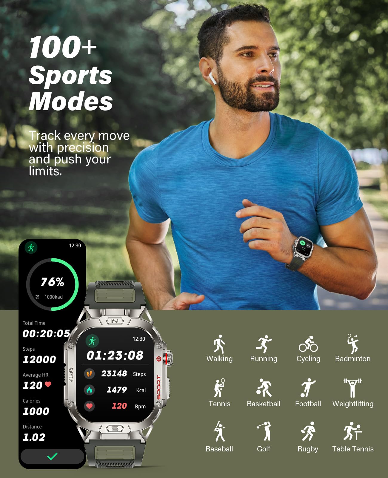 Foto 6 pulgar | Reloj Inteligente Souyie para Hombre con Linterna Led y Pantalla HD de 2.02 Pulgadas - Venta Internacional