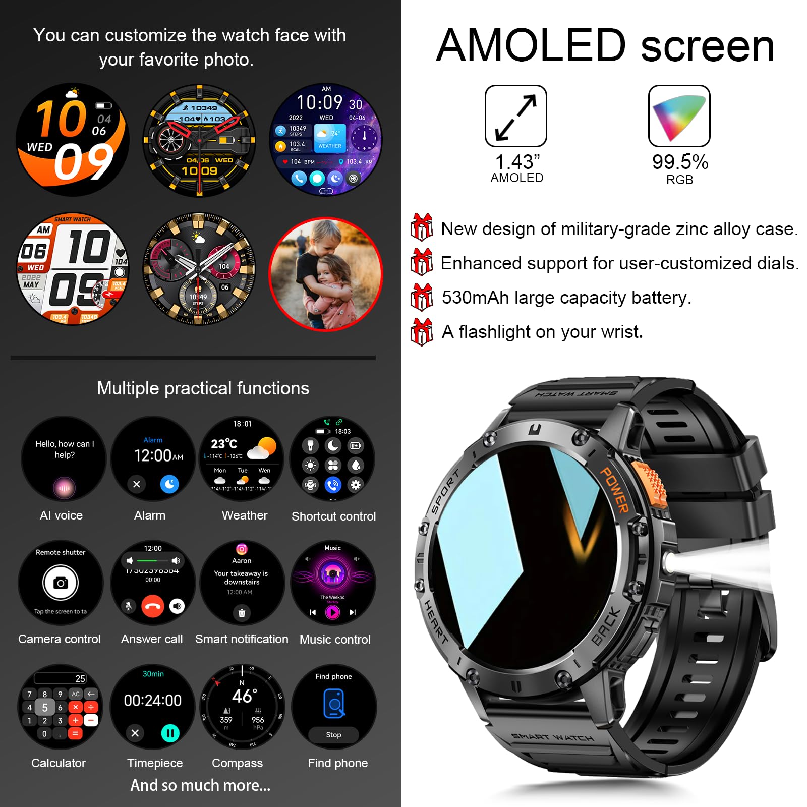 Foto 3 pulgar | Reloj Inteligente Tiwain Military Amoled 1.43 Pulgadas 170 Modos Deportivos - Venta Internacional