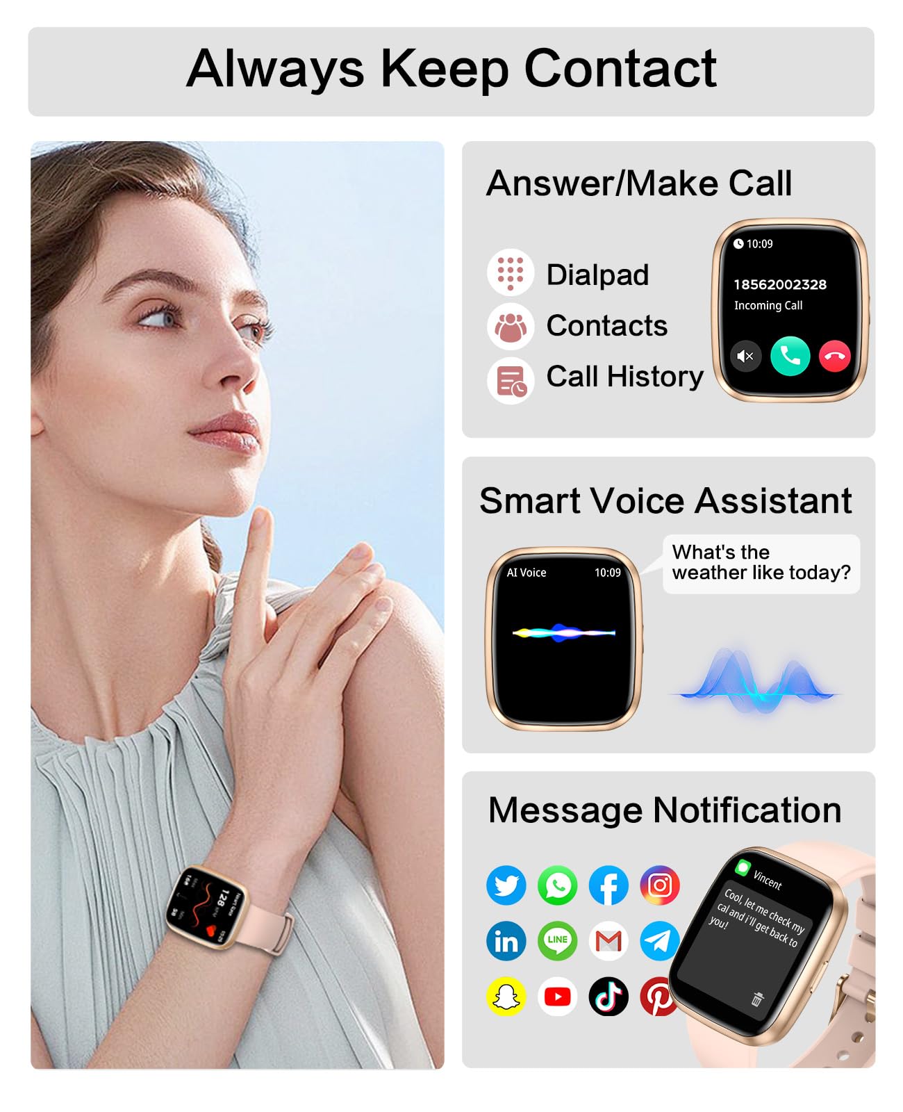 Foto 3 pulgar | Reloj Smartwtch Egqinr Rosa con Bluetooth-Venta Internacional