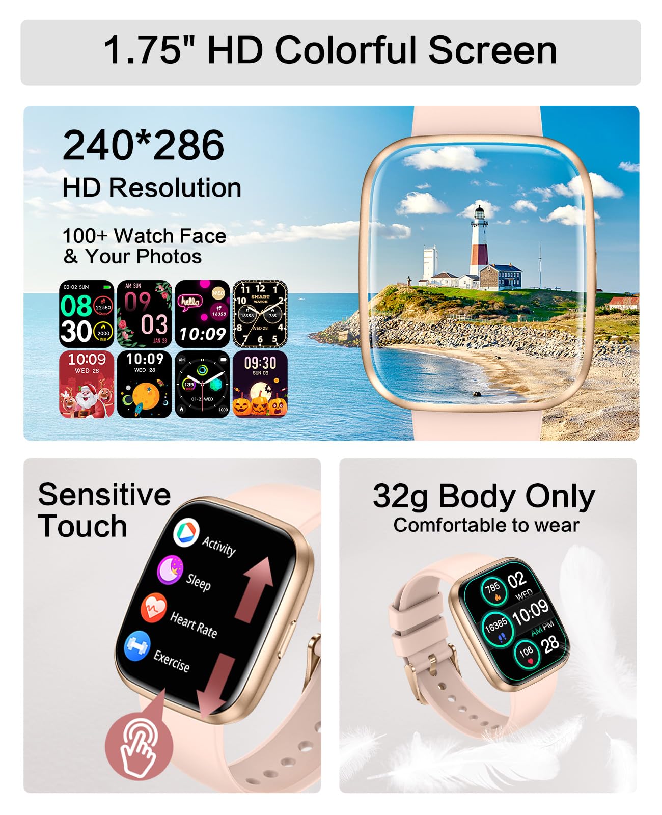 Foto 5 pulgar | Reloj Smartwtch Egqinr Rosa con Bluetooth-Venta Internacional