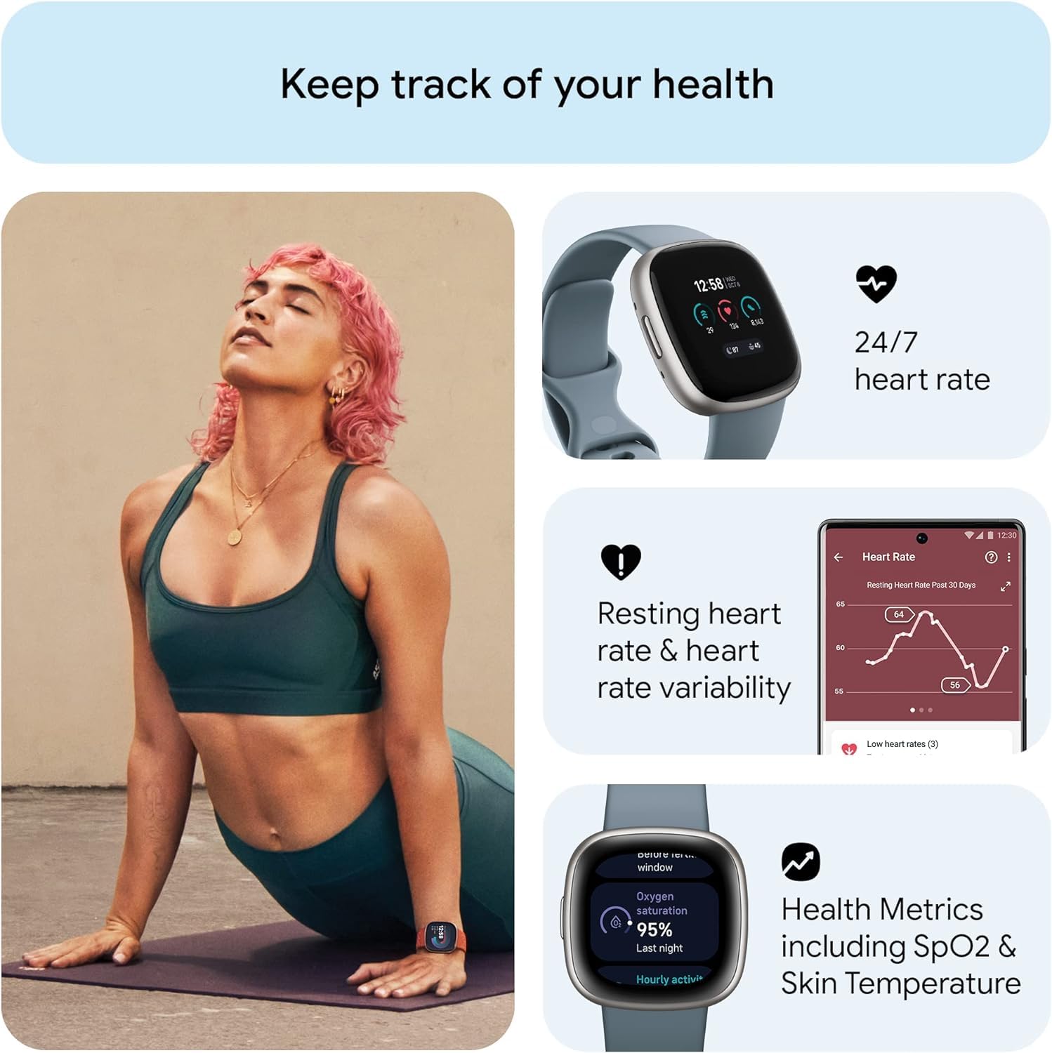 Foto 6 pulgar | Reloj Inteligente Fitbit Versa 4 Con Gps Frecuencia Cardiaca Azul - Venta Internacional