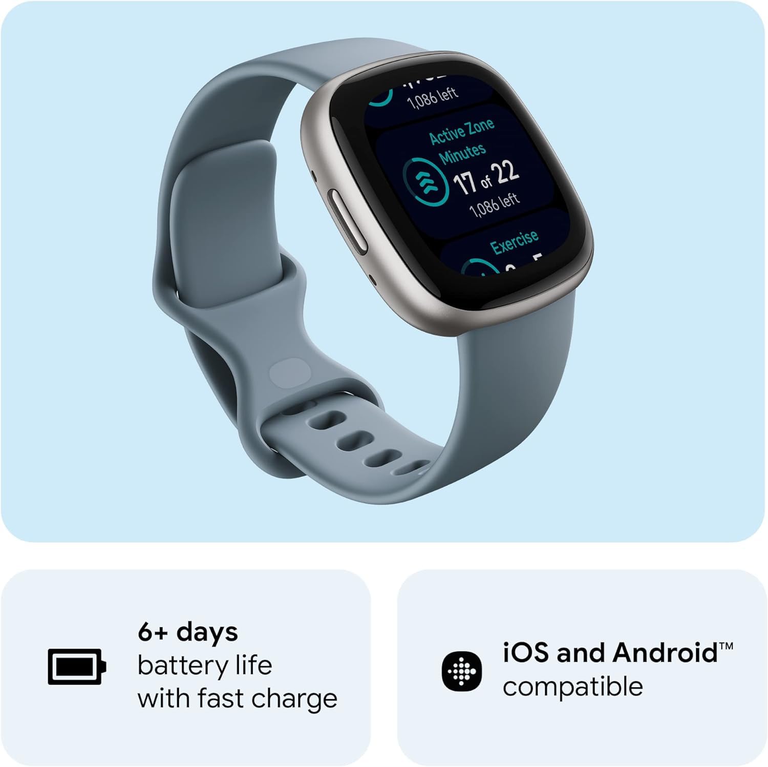 Foto 8 pulgar | Reloj Inteligente Fitbit Versa 4 Con Gps Frecuencia Cardiaca Azul - Venta Internacional