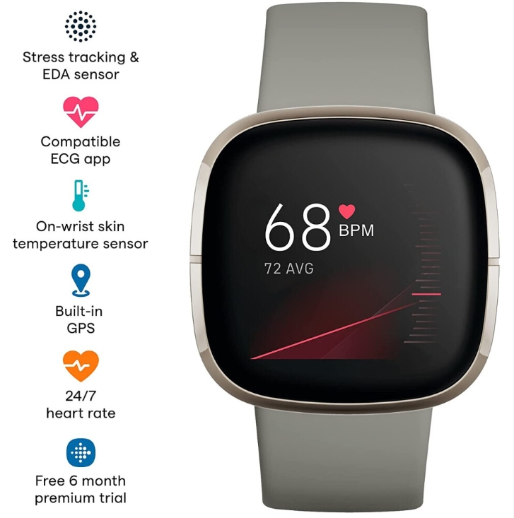Foto 2 | Reloj Inteligente Fitbit Sense Gps Con Monitor De Frecuencia Cardíaca - Venta Internacional.