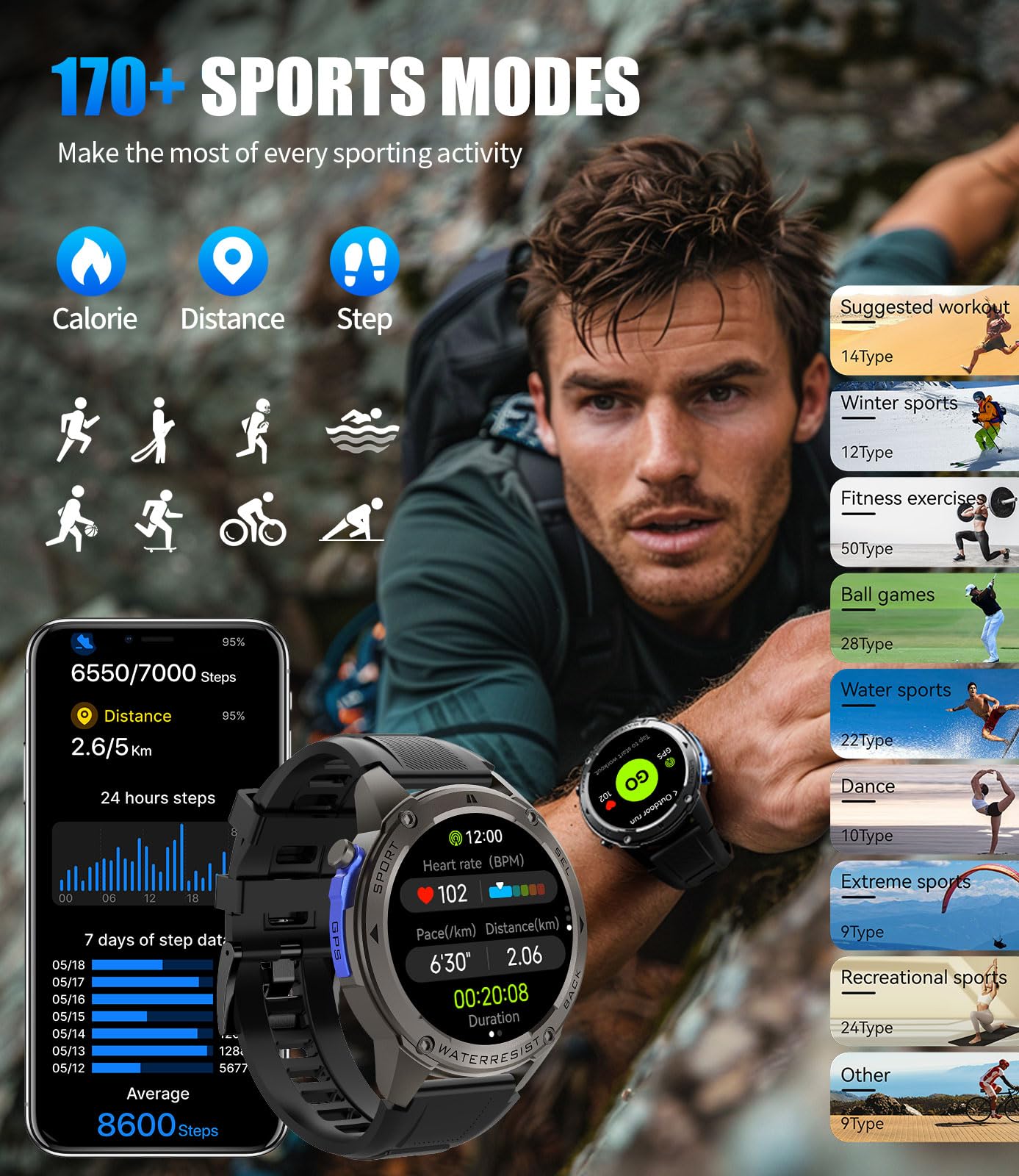Foto 6 pulgar | Reloj Inteligente Lige Gps Militar 170 Modos - Venta Internacional