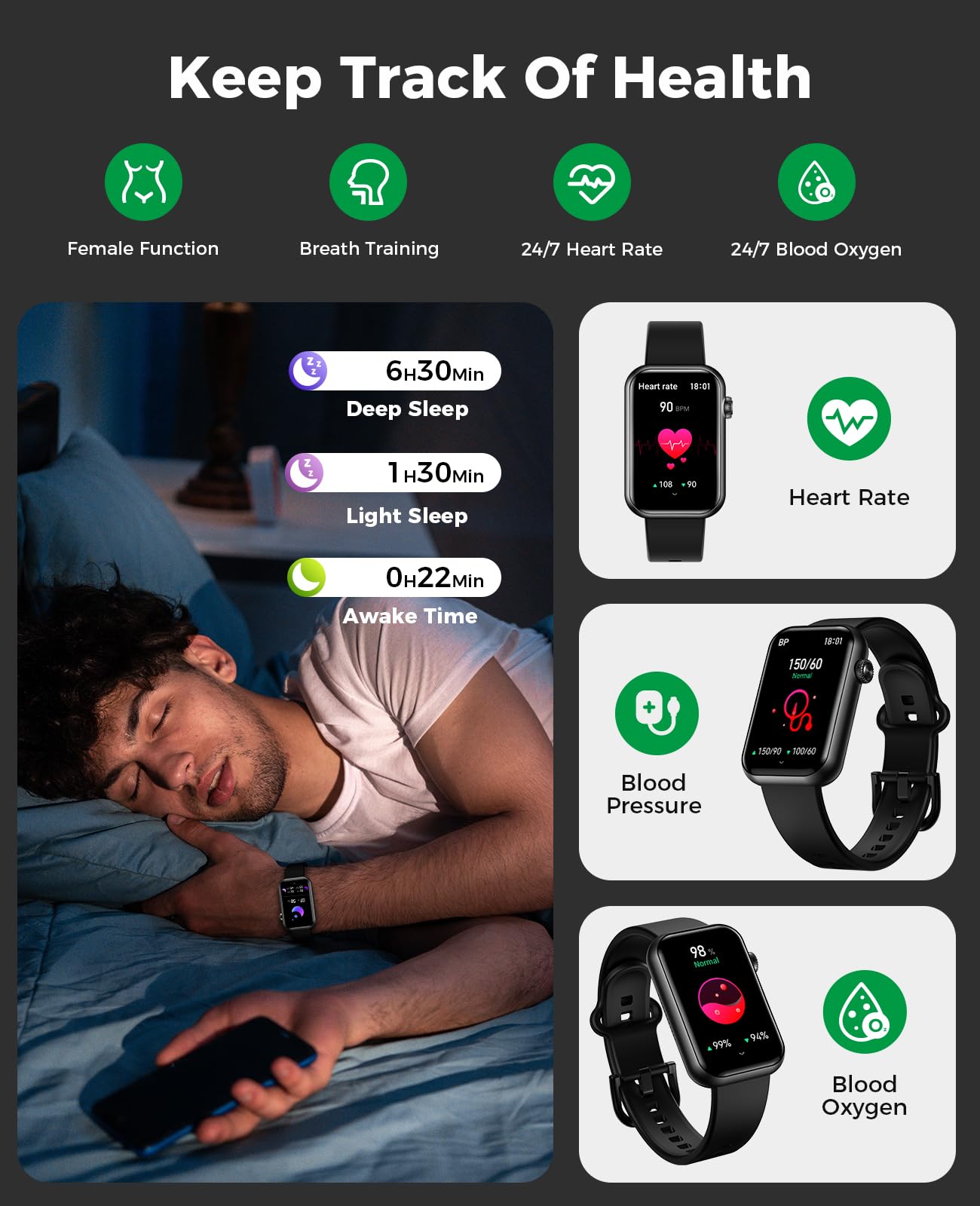 Foto 4 | Reloj Smartwatch Egqinr Negro con Bluetooth-Venta Internacional