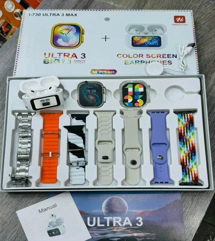 Foto 5 | Kit Smartwatch I730 Ultra 3 Max de Carga Inalámbrica con 7 Correas y Audífonos con Pantalla A9