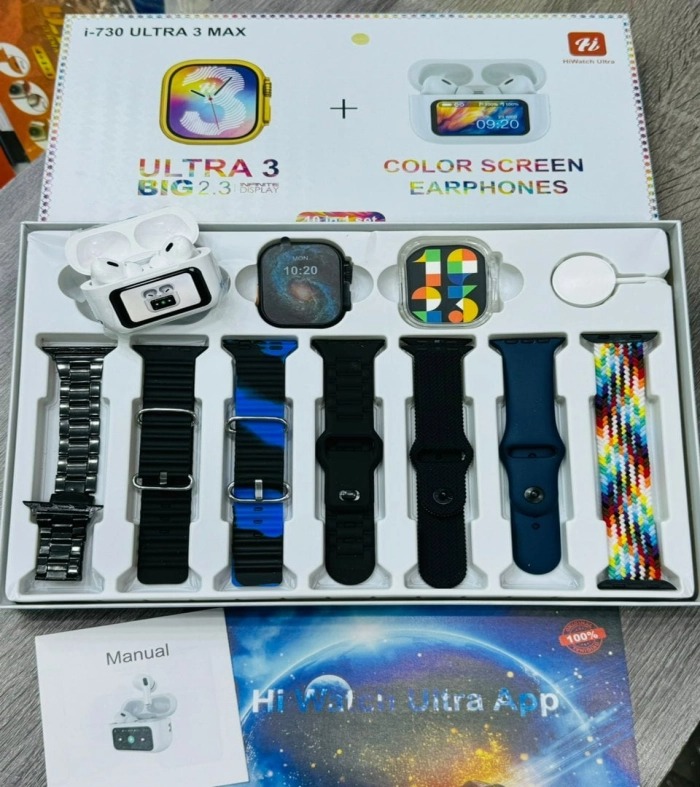 Foto 7 pulgar | Kit Smartwatch I730 Ultra 3 Max de Carga Inalámbrica con 7 Correas y Audífonos con Pantalla A9