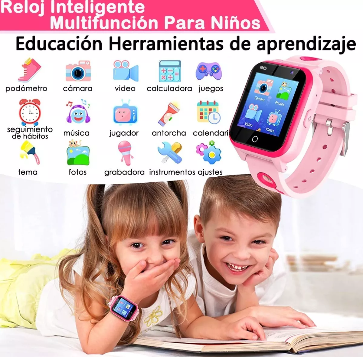 Foto 4 pulgar | Reloj Inteligente Para Niños Con Música Y Cámara Y 18 Juegos Eo Safe Imports Esi-14616-1 Rosa