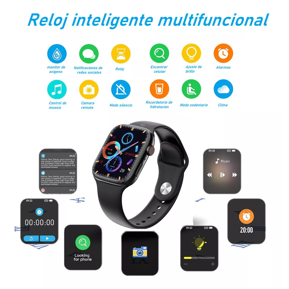 Foto 3 | Reloj Inteligente Bluetooth Sensor Cardíaco Y Oxígeno Eo Safe Imports Esi-15348-1 Negro