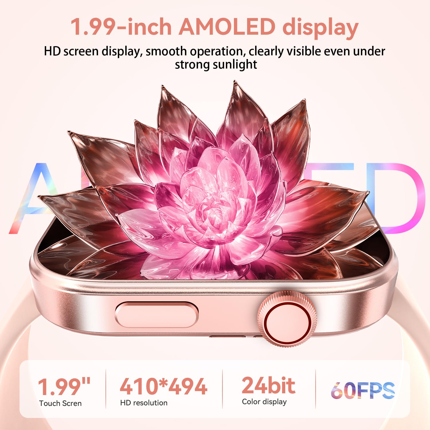 Foto 5 pulgar | Reloj Inteligente Aeac con Pantalla Amoled 3 Atm Rosa - Venta Internacional
