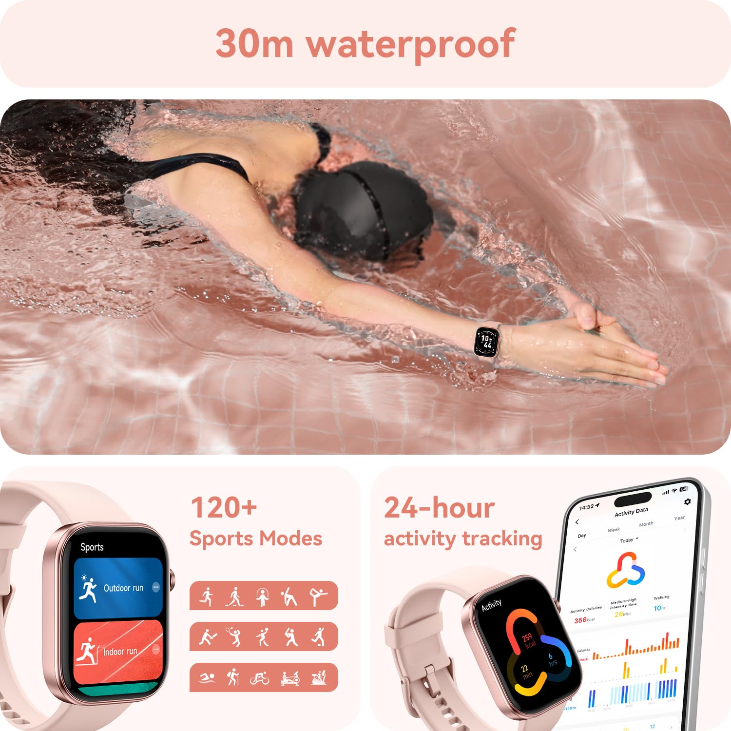Foto 8 pulgar | Reloj Inteligente Aeac con Pantalla Amoled 3 Atm Rosa - Venta Internacional