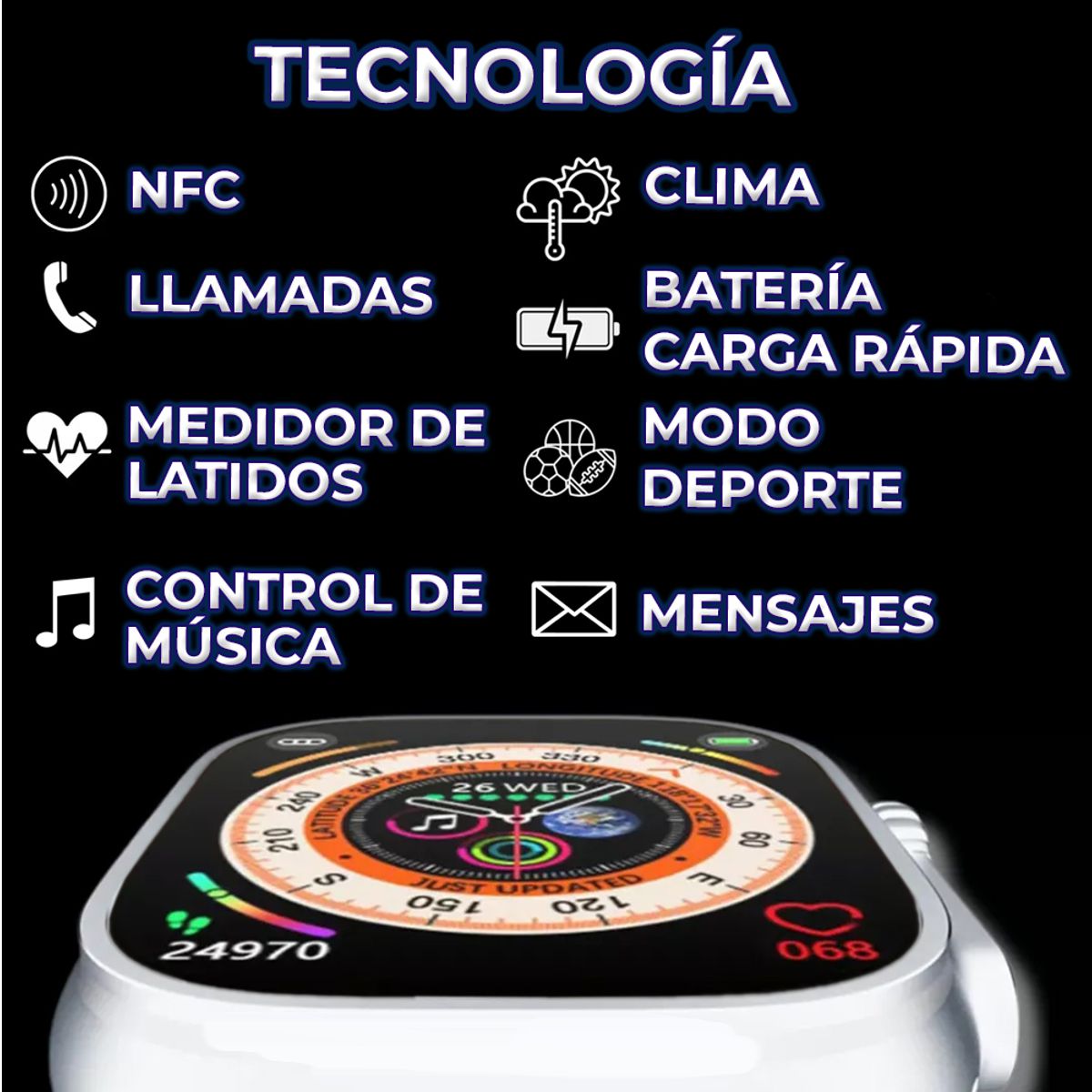 Foto 5 pulgar | Smarwatch Tipo S9ultra Con 7 Correas Carga Inalámbrica Real Antisalpicaduras