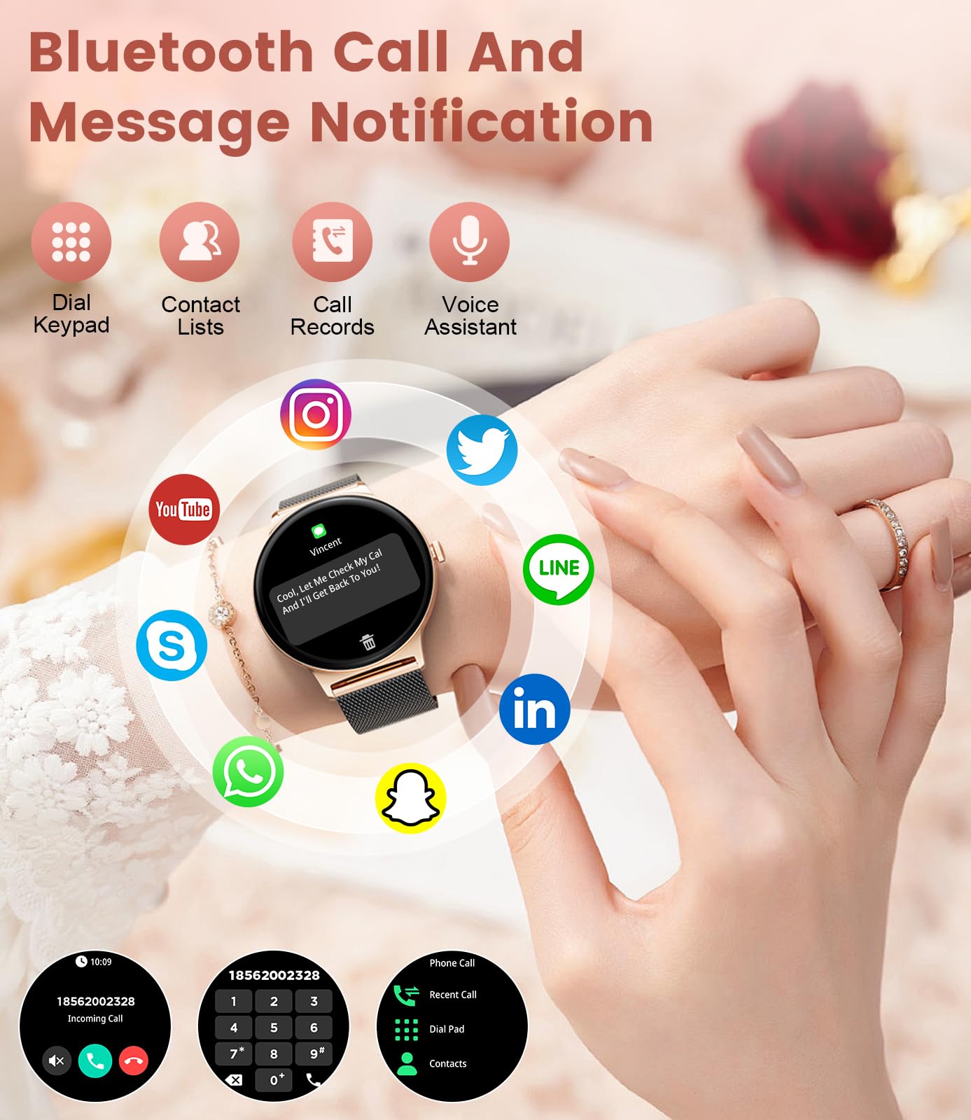 Foto 2 | Reloj Inteligente Lige Fv12 Para Mujer Con Respuesta/realización De Llamadas Ip68 - Venta Internacional.
