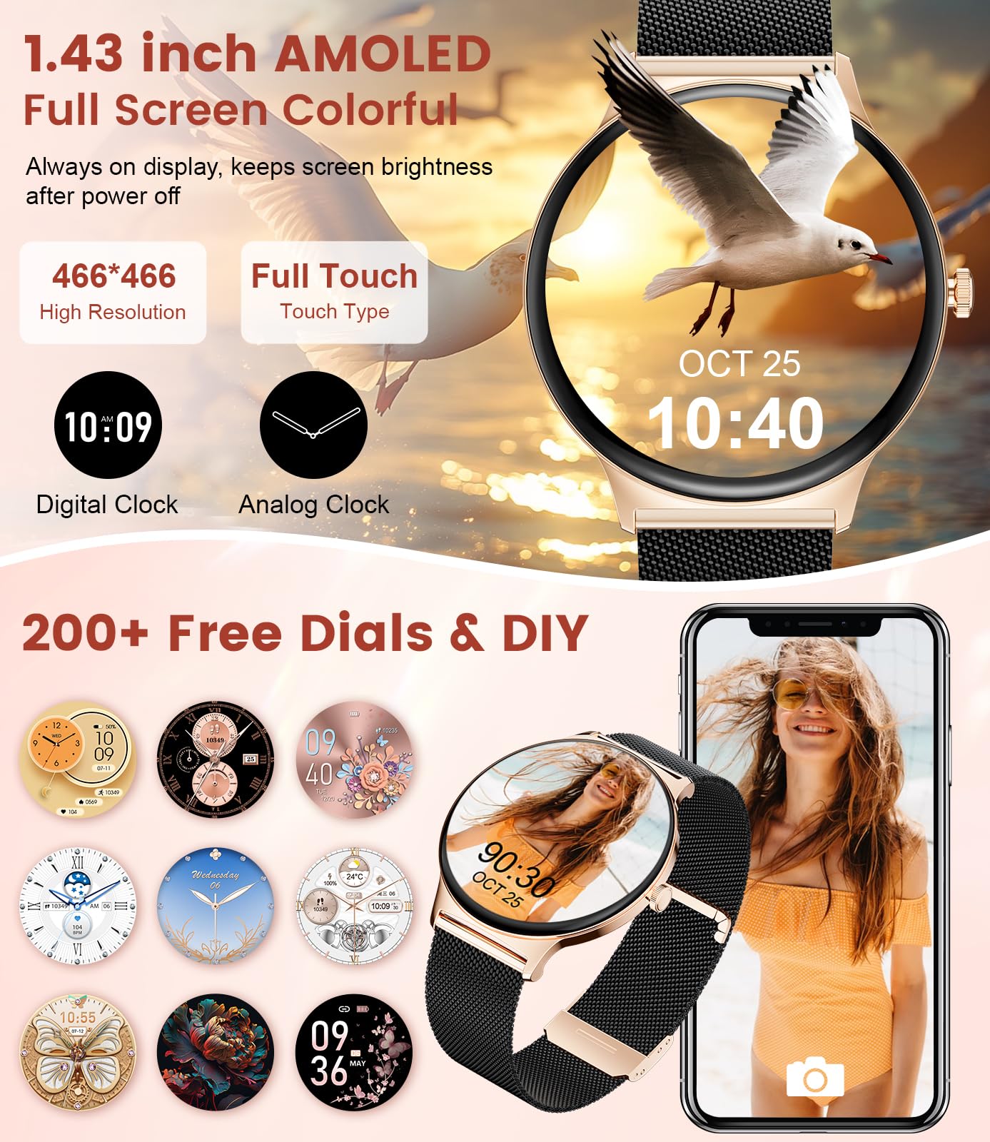 Foto 3 | Reloj Inteligente Lige Fv12 Para Mujer Con Respuesta/realización De Llamadas Ip68 - Venta Internacional.