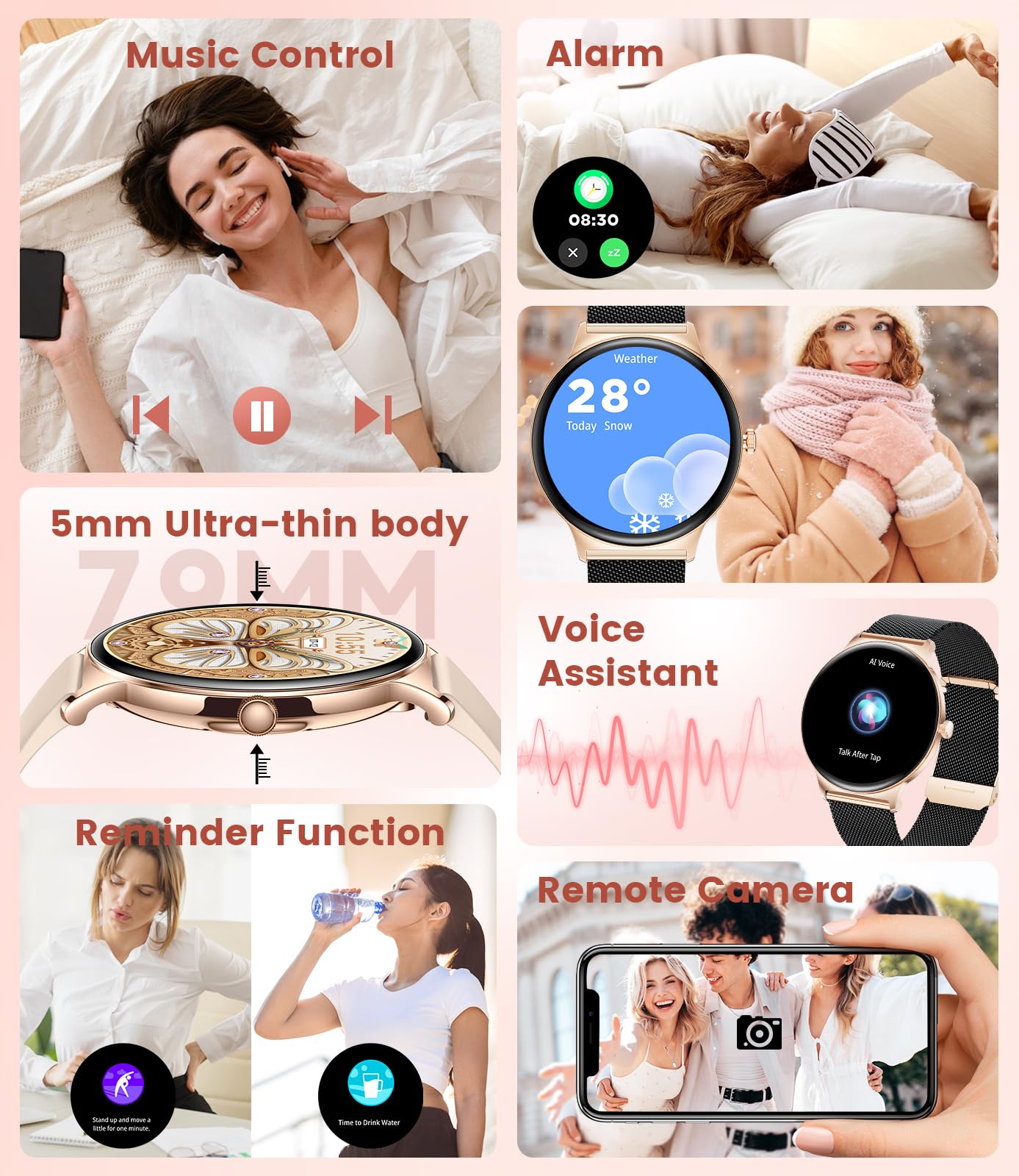 Foto 7 | Reloj Inteligente Lige Fv12 Para Mujer Con Respuesta/realización De Llamadas Ip68 - Venta Internacional.