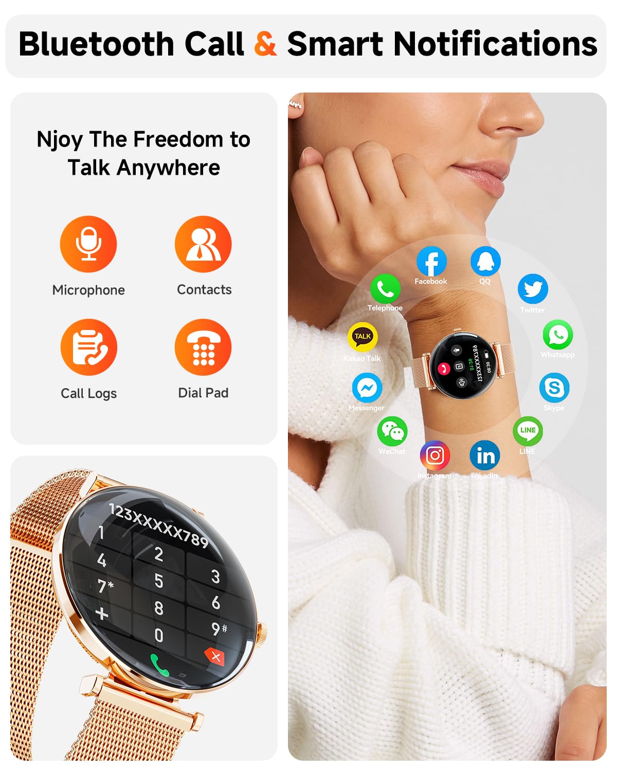Foto 8 pulgar | Smartwatch Hwagol Call Metal Slim para Mujer IP68 - Venta Internacional