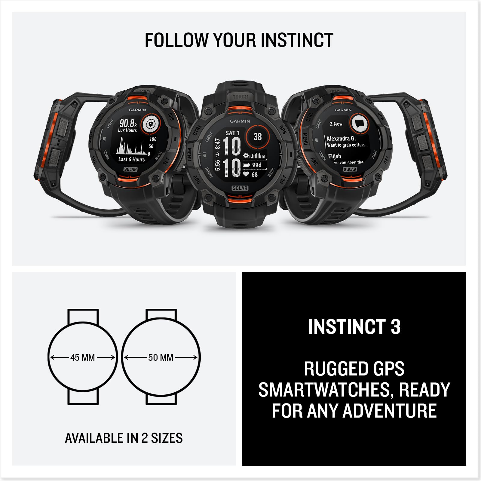 Foto 7 | Reloj Inteligente Garmin Instinct  3 Con Pantalla De 45 Mm Con Carga Solar - Venta Internacional.