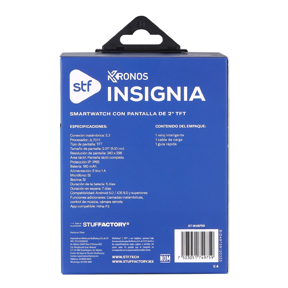 Foto 7 pulgar | Smartwatch Stf Kronos Insignia Tft 2.01'' Ip65 Negro